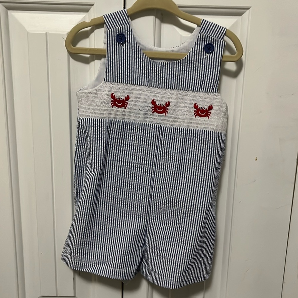 Seersucker smocked crab Jon Jon size 12m